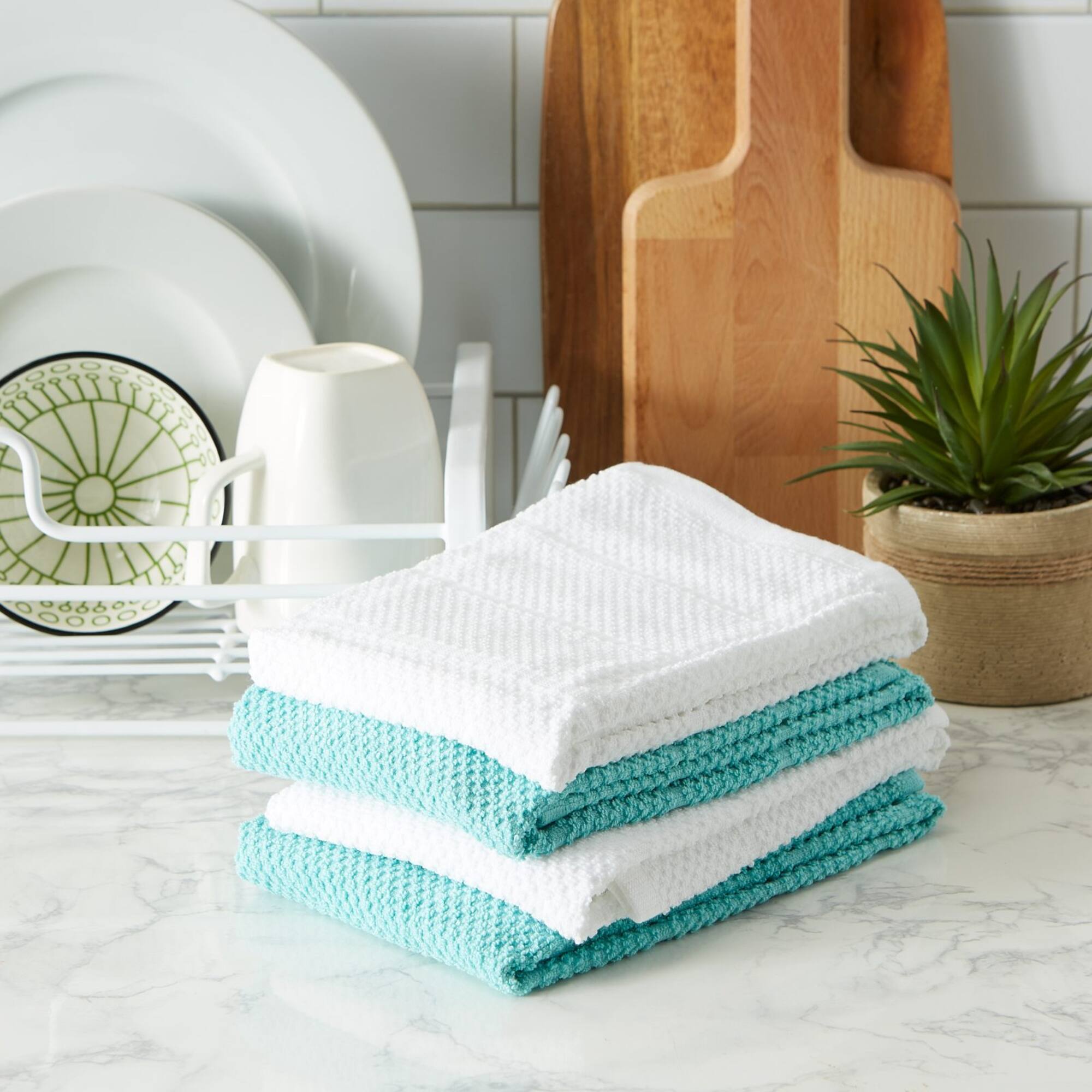 DII® Aqua & White Basic Chef Terry Dishtowel Set
